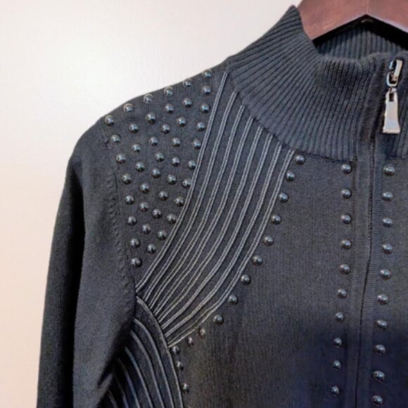 NWT Minkas Women's Cardigan Sweater with Studs and Decorative Stitching - Picture 4 of 5